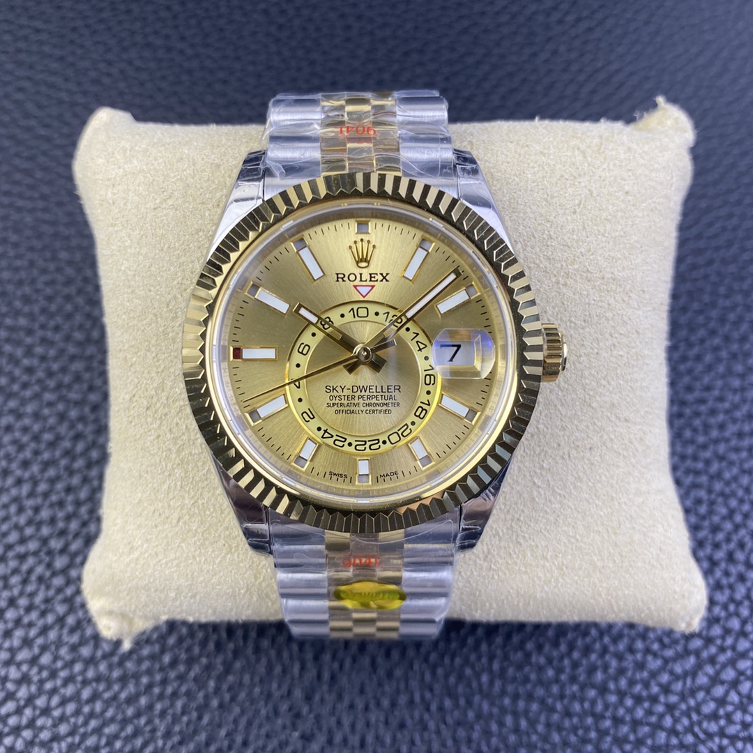 Rolex Sky Dweller 42mm Champagne Dial Stick Markers Jubilee M336933 0002 Men's Watch